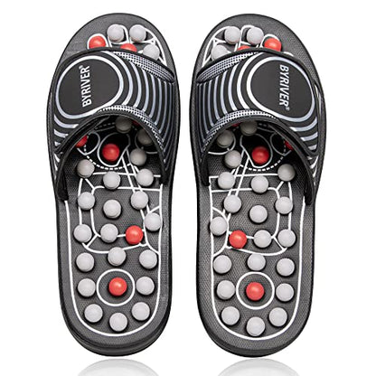 BYRIVER Acupressure Foot Massager Acupoint Stimulation Massage Slippers Shoes Reflexology Sandals Gift for Men Women, Reduce Feet Tension Promote Circulation, Father's Mother's Day Gift(02S) - color: Black Spring Slippers, size: S-Women(7-8.5) Men(6-6.5)