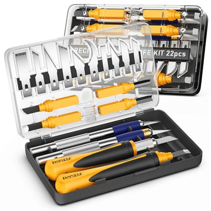 DIYSELF 22 PCS Exacto Knife Set, Craft Knife with 13 Blades & Carry Case | Sharp High-Carbon Steel Hobby Knife Set for Models, Stencils, Scrapbooking, Pumpkin Carving, Scalpel Knife for DIY Projects - color: Yellow (22 Pack)