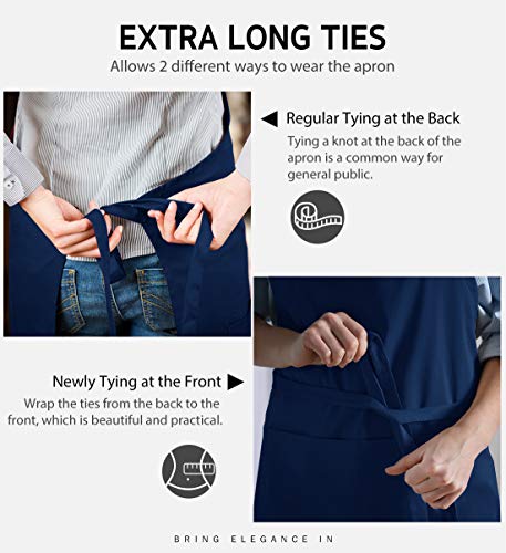 Syntus Apron for Men Women, Adjustable Cooking Kitchen Apron with 2 Pockets | Machine Washable, Firm Stitching, Stain Resistance, Long Tie Straps, 2 Pockets, Versatility, Unisex Use, Gift, BBQ - color: Blue Dark, style: 2 Polyester Blend