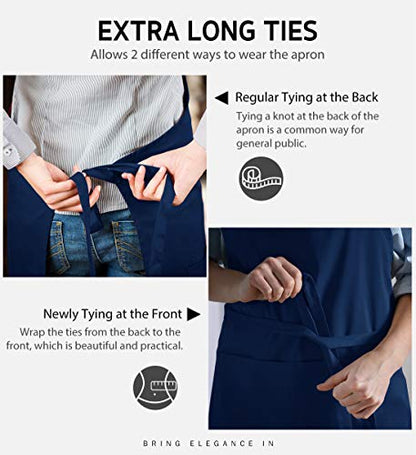 Syntus Apron for Men Women, Adjustable Cooking Kitchen Apron with 2 Pockets | Machine Washable, Firm Stitching, Stain Resistance, Long Tie Straps, 2 Pockets, Versatility, Unisex Use, Gift, BBQ - color: Blue Dark, style: 2 Polyester Blend