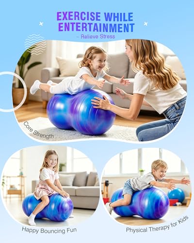 ZOOJOY Peanut Ball for Kids and Adults | 18/20Inch Anti-Burst Exercise Ball - color: Purple & Blue, size: 35 x 18 Inch