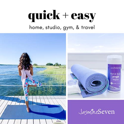 Yoga Wipes for Body and Mat - Natural Lavender and Tea Tree - 45 Wipes in Resealable Canister - by Jasmine Seven
