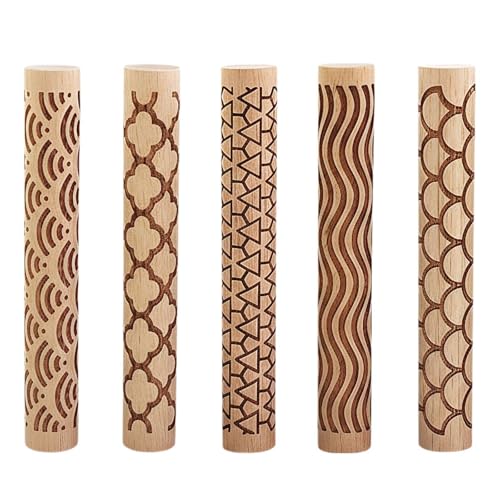 Clay Texture Rollers, 5 PCS 100mm Wooden Rolling Pins | Muimurex Wooden Clay Texture Rollers, 5 PCS 100mm Rolling Pins for Pottery, Ceramic, Polymer Clay, Sculpting & DIY Art, Set A - color: A