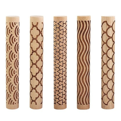 Clay Texture Rollers, 5 PCS 100mm Wooden Rolling Pins | Muimurex Wooden Clay Texture Rollers, 5 PCS 100mm Rolling Pins for Pottery, Ceramic, Polymer Clay, Sculpting & DIY Art, Set A - color: A