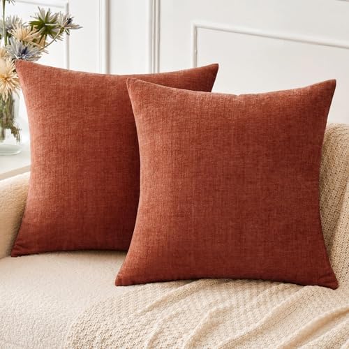 MIULEE Soft Chenille Fall Throw Pillow Covers Burnt Orange 16x16 Pack of 2 | Modern Fall Home Decor, Classic Decorative Pillows, Solid Dyed Cases, Boho Couch Cushion Covers for Sofa Bed Living Room - color: Burnt Orange, size: 16" x 16" (Pack of 2)