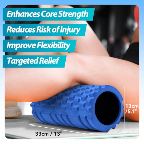 Krightlink Foam Roller for Deep Tissue Massage, 13" High Density Exercise Roller for Muscle Massage and Myofascial Trigger Point Release, Back Roller for Fitness, Yoga and Pilates (Blue) - color: Blue