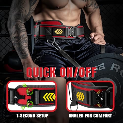 MANUEKLEAR 2-in-1 Weightlifting Belt & Dip Belt with 36.7 IN Rope, Double-Layer Weight Lifting Belts, Powerlifting Gym Weighted Belt for Pull Up Squat - color: Vibrant Red, size: L(34-37in)