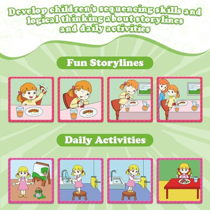 Kasfalci Sequencing Cards,Sequence Board Game for Kids,Speech Therapy Materials Toys for Autism,Story Storytelling,Social Skills,Sentence Building,Preschool Learning Activities,Classroom & Homeschool - style: 4-Scene-New