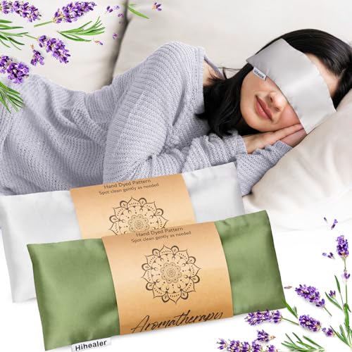 Hihealer Lavender Eye Pillow for Sleeping, Weighted Eye Mask for Spa, Yoga - color: Green & Silver 2 Pack