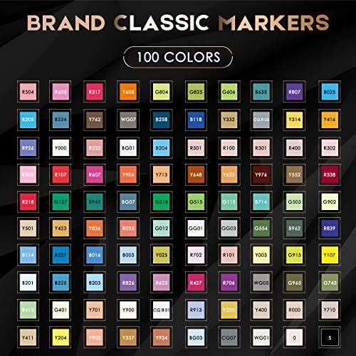 Caliart 100 Colors Alcohol Markers Dual Tip Art Markers for Adult Coloring | Fine & Chisel Tip Permanent Sketch Pens with Storage Case & Bleed-prevention Sheet for Beginners Artists Drawing Illustration - color: Black, size: 1 Count (Pack of 100)