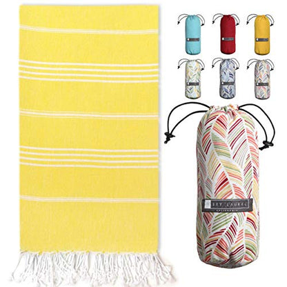 BAY LAUREL Turkish Beach Towel with Travel Bag 39 x 71 Quick Dry Sand Free Lightweight Large Oversized Towels Light - color: Lemon Yellow