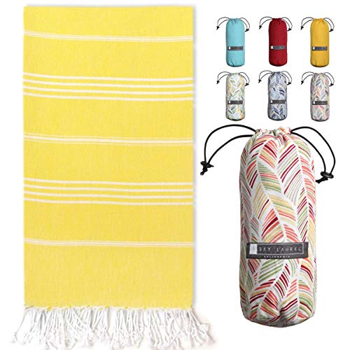 BAY LAUREL Turkish Beach Towel with Travel Bag 39 x 71 Quick Dry Sand Free Lightweight Large Oversized Towels Light - color: Lemon Yellow