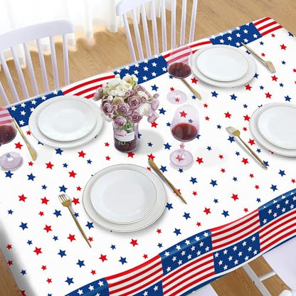 1 Pack American Flag 4th of July Party Plastic Tablecloth 54 x 87 Inch Long Rectangular Table Cover for Buffet,Veterans Day Holiday Dinner,Election Day Picnic or Tablecloth for Kitchen Event - color: American Flag 4th of July