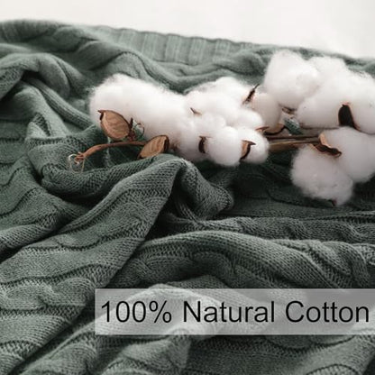 NTBAY Cotton Cable Knit Throw Blanket, 51 x 67, Grey and White - color: Grey and White, size: Throw(51"x67")