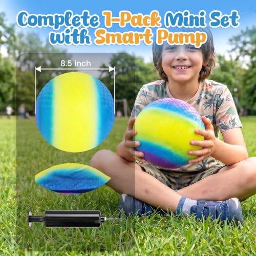 LovesTown Playground Ball with Pump - 8.5Inch Rubber Inflatable Rubber Bouncy Balls, Kickball Dodgeball Four Square for Kids and Adults, Indoor and Outdoor Games, Xmas Stocking Stuffers, Pack of 1 - color: Rainbow, size: Medium