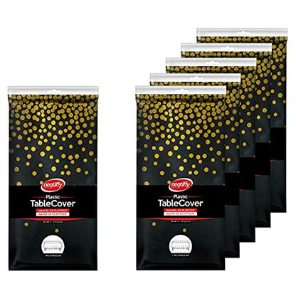 Neatiffy 54 x 108 Inch Rectangle Plastic Table Cloth Picnic/Camping/Birthday Party/Banquet Table Cover. Disposable/Reusable Tablecloths - Black with Golden Dot - color: Black With Golden Dot