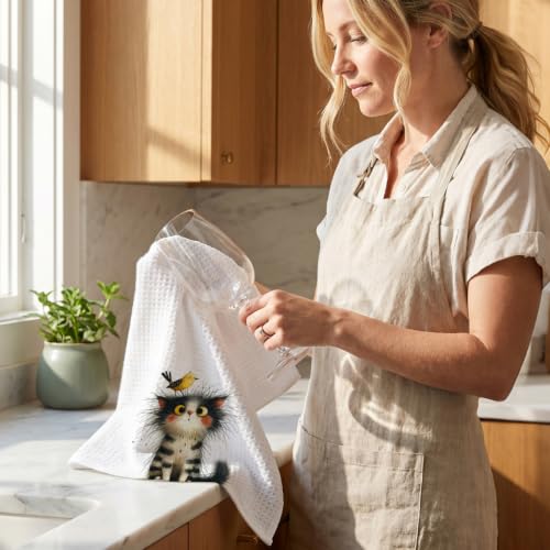 4 Pcs Funny Bird Cat Kitchen Towels, Cute Cats Gifts Reusable Hand Towels01 - color: Multi 1620