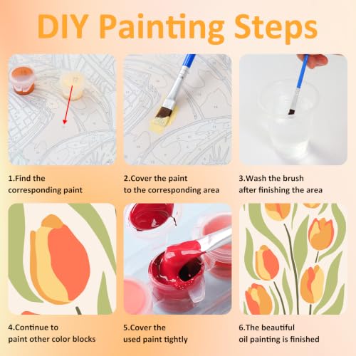 Mandun 3 Pack Paint by Numbers Kit for Adults with Frame, Easy Flower Paint by Numbers, Adult Gift Craft Kits 7.8x11.8 Inch with Frame and Easel - color: 3 Pack Simple Flowers
