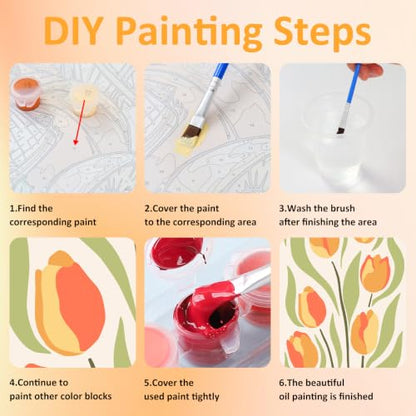 Mandun 3 Pack Paint by Numbers Kit for Adults with Frame, Easy Flower Paint by Numbers, Adult Gift Craft Kits 7.8x11.8 Inch with Frame and Easel - color: 3 Pack Simple Flowers