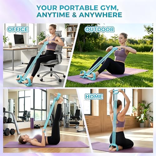 3-in-1 Pedal Resistance Band with Handles,10-Tube Multi-Functional Pedal Resistance Band,Natural Rubber Tension Rope for Abs,Arms,Waist,Legs & Home Fitness - color: blue