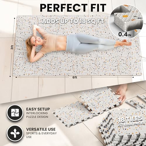 bemaxx Gym Mats Set - EVA Interlocking Foam Floor Tiles Workout Mat Puzzle - color: Terrazzo, size: 18 Tiles | 18 sq ft