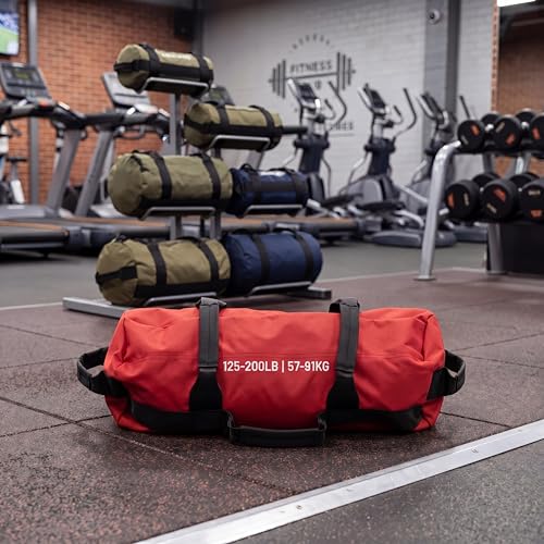 Takywep Heavy Duty Adjustable Sandbag, Unfilled Weight Bag with Multi Handles, Durable Workout Power Bag for Strength Training, Cross Training and Home Gym Fitness Exercise - color: red, size: 125-200lb