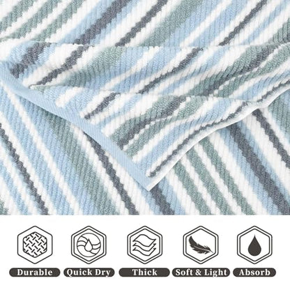 VOOVA & MOVAS Cotton Bath Towels 4 Pack, 100% Cotton, 28x52 in, Blue - color: Gray + Blue Striped, size: 4 PC Bath Towels (28"x52")