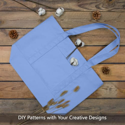 TOPDesign 1-Pack Canvas Tote Bag with an External Pocket, Reusable Grocery Shopping Bag, Top Zipper Closure, Daily Essentials (Light Blue) - color: Light Blue