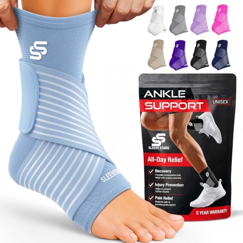 Sleeve Stars Ankle Brace for Women & Men, Ankle Wrap for Sprain, Compression Sleeve for Plantar Fasciitis Relief, Easy Customizable Support: w/ Removable Strap (Single/M:10"-12"/Light Blue) - color: Light Blue, size: Medium