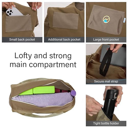 JoYnWell Yoga Bags and Carriers Fits All Your Stuff, Extra Large Yoga Mat Bag Full Zip Yoga Mat Bag with 3 Zipper pockets - color: Pickle-Khaki