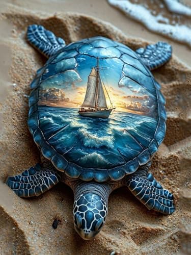 Baiwanerxiang Diamond Painting Kits for Adults 5D Sea Turtle, Sunset Beach Ocean Gem Art for Beginners, DIY Full Drill Diamond Art Kits for Adults, Home Wall Decor, 12x16 Inches - color: Sea Turtle