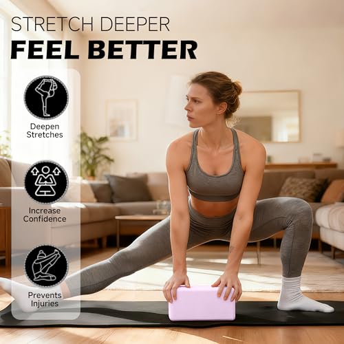 Leikefitness Yoga Blocks 2 Pack,Lightweight-High Density Eva Foam Soft Non-Slip for Yoga, Pilates, Meditation 9"×6"×3" - color: Purple