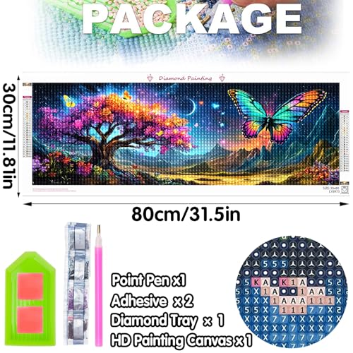 Bimkole Large Diamond Art Kits for Adults Tree, Full Drill 5D DIY Rhinestone Embroidery Set Paint with Diamonds Art Butterfly by Number Kits Cross Stitch Home Wall Craft Decoration 31.5x11.81 Inch - color: Tree butterfly