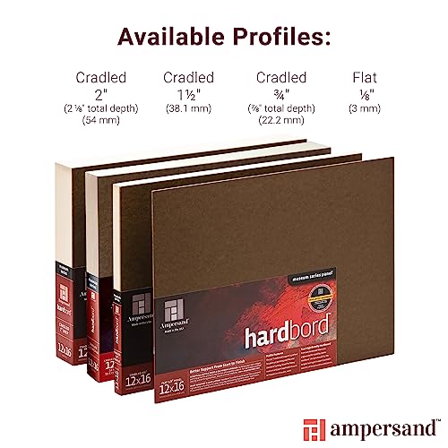 Ampersand Art Supply Hardboard Wood Painting Panel: Museum Series Hardbord, 18" x 24", 1-/12 Inch Cradled Profile - color: 1-1/2 Inch Cradled Profile, size: 18" x 24"