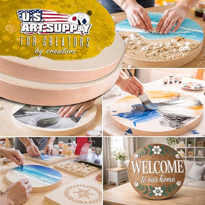 U.S. Art Supply 6" Round Unfinished Cradled Wood Panels for Painting | Studio 3/4" Deep (4 Pack) - Artist Depth Wooden Wall Canvases - Mixed-Media Craft, Acrylic, Oil, Encaustic, Paint Pouring - size: 6", style: Round Studio Depth