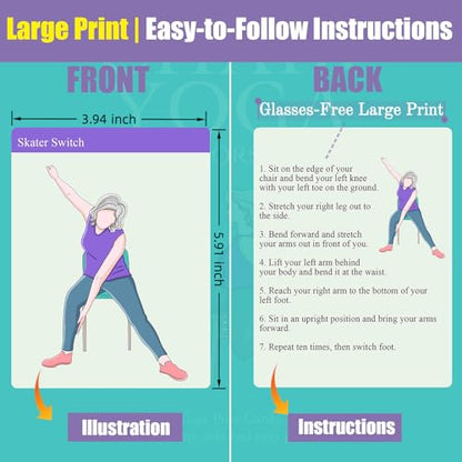 Oversized Chair Yoga Cards for Seniors – 53 Step-by-Step Tai Chi Chair Deck, Large Print Exercise Cards for Elderly, Ideal Get Well Gift for Grandma & Grandpa