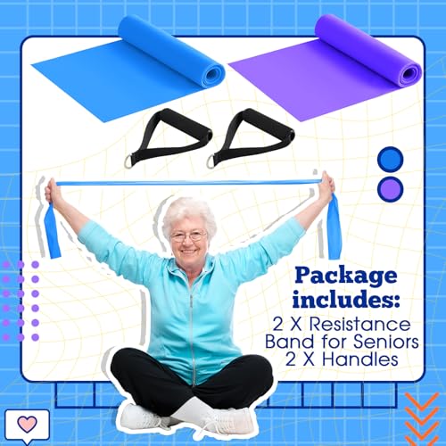 2 Pcs Resistance Band with Handles for Seniors | Chair Exercise Equipment, Physical Therapy Band, Gifts for Elderly, Women, Rehab, Physical, Grandma, Grandpa - color: Blue, Purple