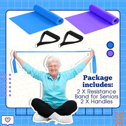2 Pcs Resistance Band with Handles for Seniors | Chair Exercise Equipment, Physical Therapy Band, Gifts for Elderly, Women, Rehab, Physical, Grandma, Grandpa - color: Blue, Purple