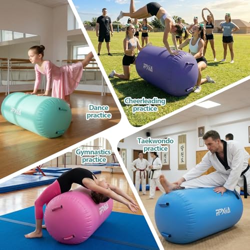 Gymnastics Air Roller Air Barrel Inflatable Tumbling Mat, Tumble Track Backhandspring Mat Gymnastic Equipment with Pump for Yoga Training Cheerleading Home Use - color: Green, size: 39.37 x 31.5inch