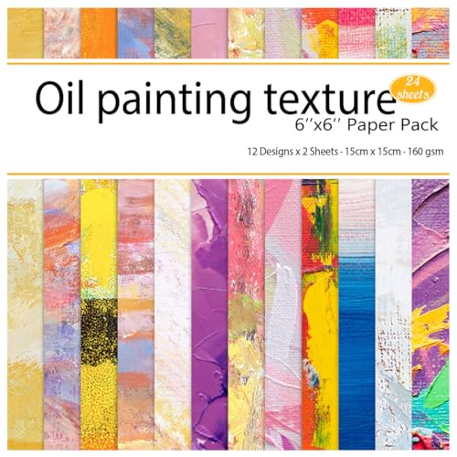 Scrapbook Paper, 24 Sheets 6"×6" 160gsm Single-Sided Patterned Cardstock | Vintage Decopodge Scrapbook Supplies, Junk Journal Decorative Crafts DIY Album Card Making Art Journaling.Oil Painting - color: 24 sheets-oil painting