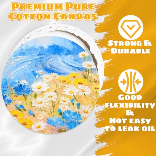 10 Pack Stretched Canvas for Painting, 12 Inch Round Canvas Panel, Circle White Art Canvas Panels, Cotton Primed Paint Blank Canvas for Oil, Acrylic, Gouache, Crafts
