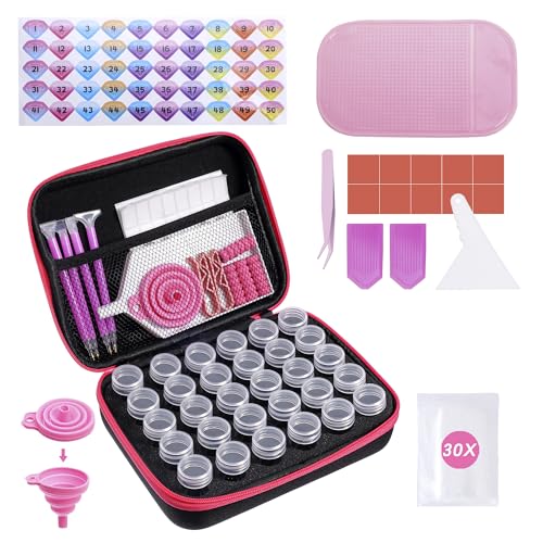 LYMUSUMI 30 Slots Diamond DIY Art Storage Containers | Portable for Adults Bead Storage Boxes for Diamond Painting Accessories and Tools（Rose Red） - color: Rose red
