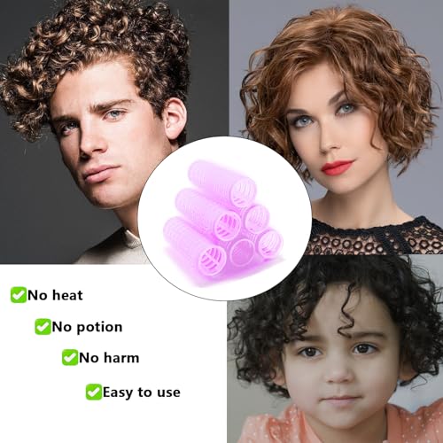 ZMD 18Pcs Self Grip Small Hair Curlers Rollers, Plastic Hair Curlers Heatless Salon Hairdressing Curlers DIY Curly Hair Accessories for Women Girls Short Thin Fine Hair (0.8 x 2.4 Inch) - color: Purple