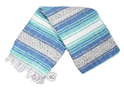 Open Road Goods Multi Color Mexican Falsa Blanket - Handwoven in Mexico - Great for The Beach, Picnics, Yoga, or a Throw! (Mint Ocean) - color: Mint Ocean