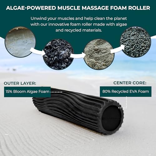 Oceanfoam Tidal Roller - Black & Charcoal Marbled - Muscle Massage Foam Roller for Back Pain & Stretching - Firm and Ergonomic Wide Wave Textured - Yoga, Athletics, & Wellness - Full Size, 20" x 5" - color: Black & Charcoal Marbled
