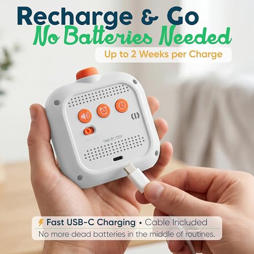 Digital Visual Timer for Kids - Calmer Routines & Transitions | Silent, Rechargeable, 99-Min Clock, Alarm, Countdown & Count-up; For Classroom, Home & Therapy - Builds Focus & Independence - color: White