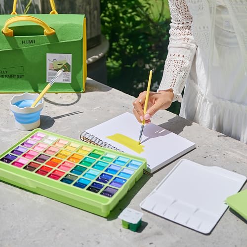 HIMI GoPack Gouache Paint Set – 72 Vibrant Colors with Palette, 3 Brushes, Foldable Bucket, Gouache Pad, Painting Knife & Felt Bag.Gift for Adults, Beginners & Professional Artists（GoPack Set） - color: 72 colors set