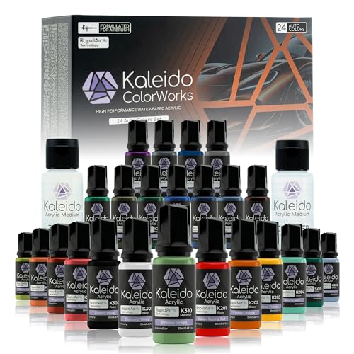 Gaahleri Kaleido Water-Based Acrylic Airbrush Paint Kit 24 Auto Color Set | Acrylic Paint, Pre-Thinned, High Gloss, Fast-Drying, with Thinner & Cleaner - color: 24 Auto Colors Set