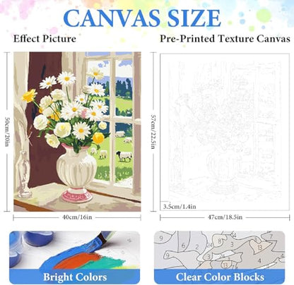 ZRIZQ Paint by Numbers Kit for Adults Beginners,Floral DIY Painting Set,Relaxing Creative Craft Activity,16x20 Inch-Flowers 6 - color: 16"X20"Rolled Canvas(Frameless)-Flowers 6