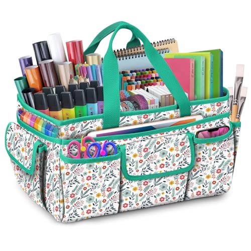 FINPAC Craft Storage Tote Bag with Pockets, Scrapbooking Carrying Case - color: Navy Bloom
